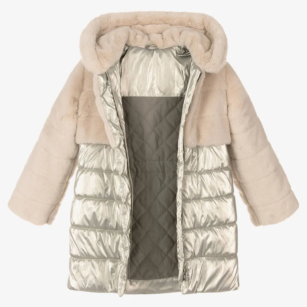 Girls Beige Puffer Coat