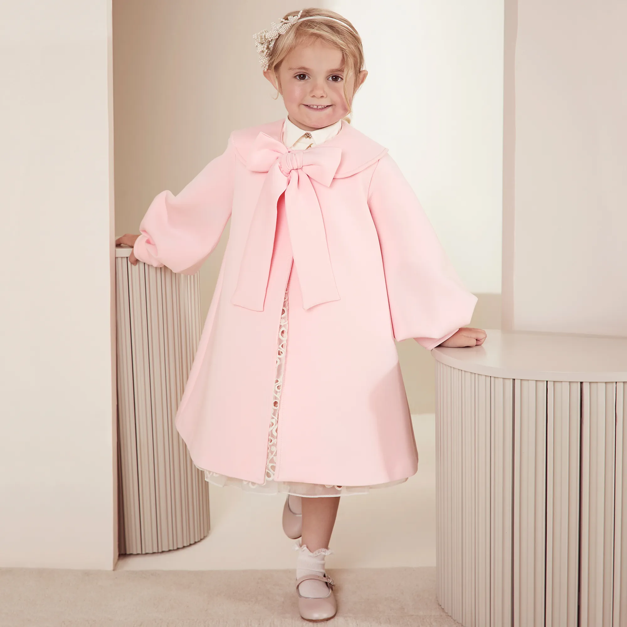 Girls Pink Bow Coat