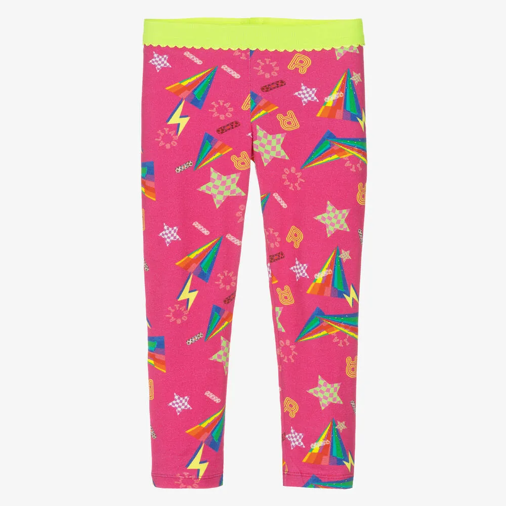 Girls Pink Cotton Logo Leggings