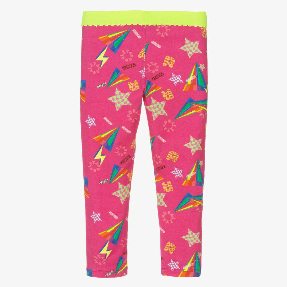 Girls Pink Cotton Logo Leggings