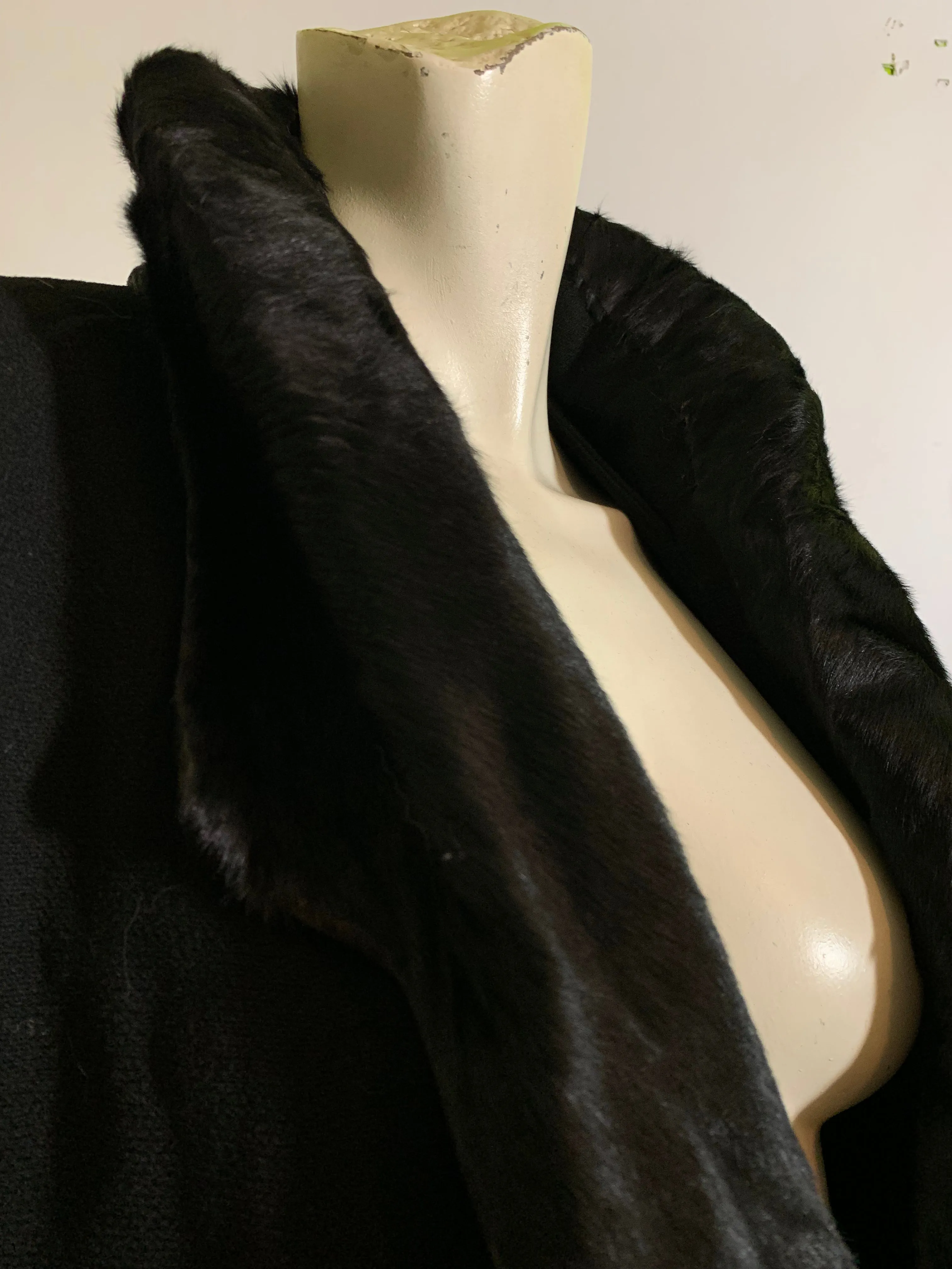 Glamorous Black Silk Coat with Black Fur Collar and Trim - 1920s