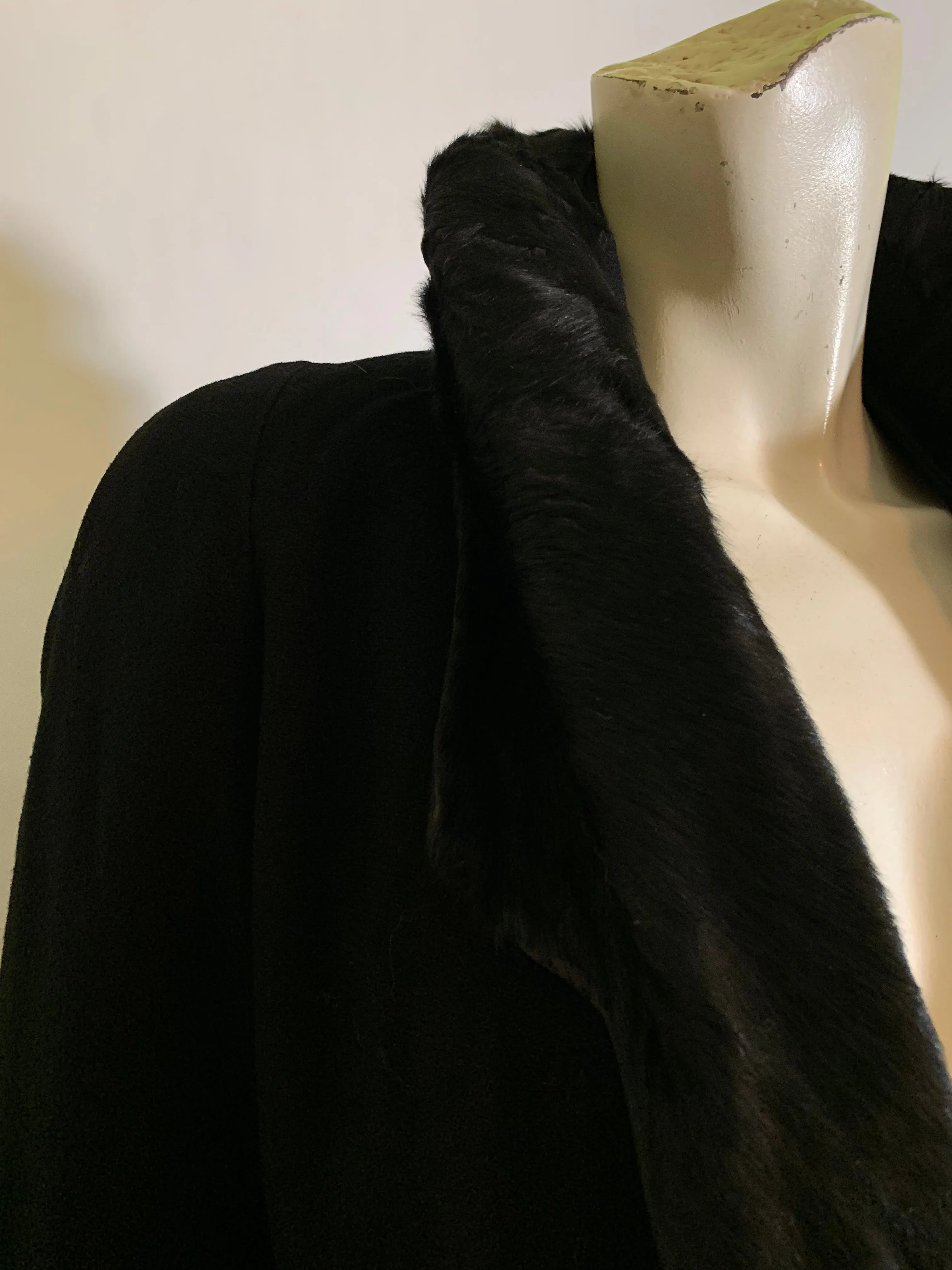 Glamorous Black Silk Coat with Black Fur Collar and Trim - 1920s