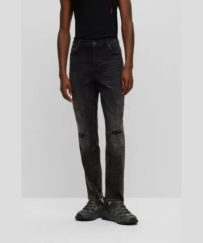 Hugo Tapered-fit jeans in black comfort-stretch denim