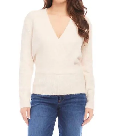 Karen Kane Wrap V-Neck Sweater In Ivory