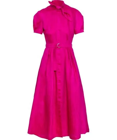 Karolina Ozolinsiute Women's Pink / Purple Fuchsia Pink Maxi Shirt Dress With Bow