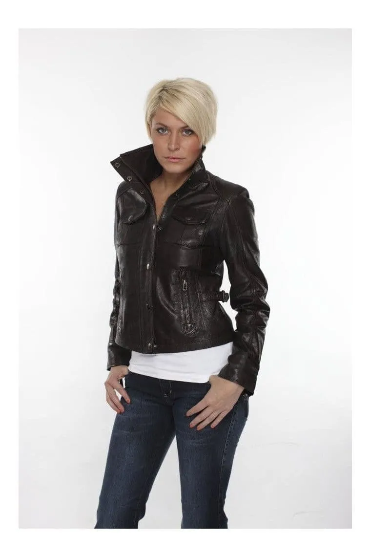 Ladies Leather Jackets In Brown:DP