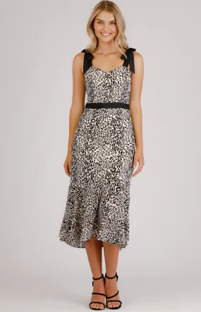 Leopard Printed Love Heart Neckline Midi Dress (SDR732B)