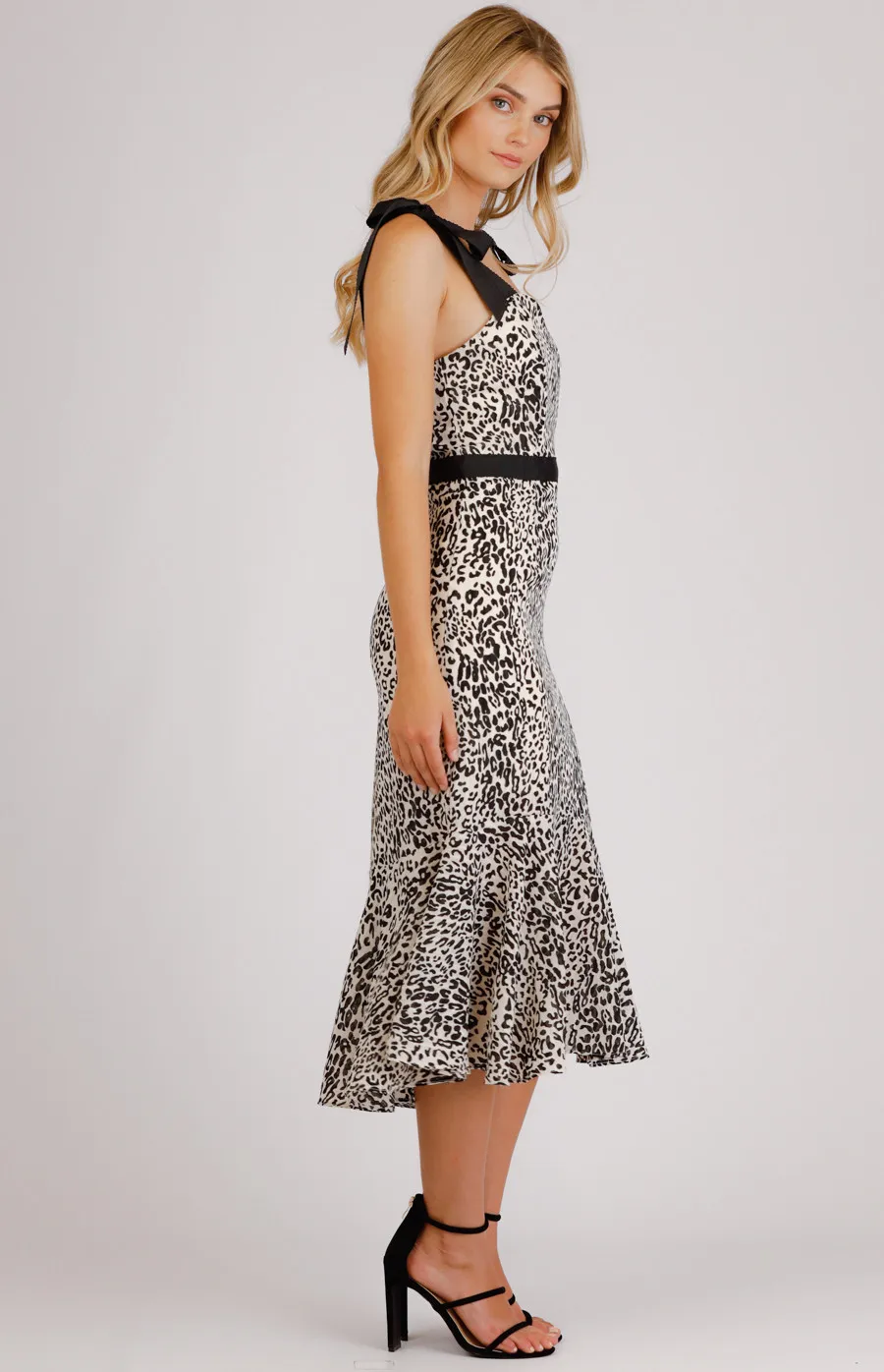 Leopard Printed Love Heart Neckline Midi Dress (SDR732B)