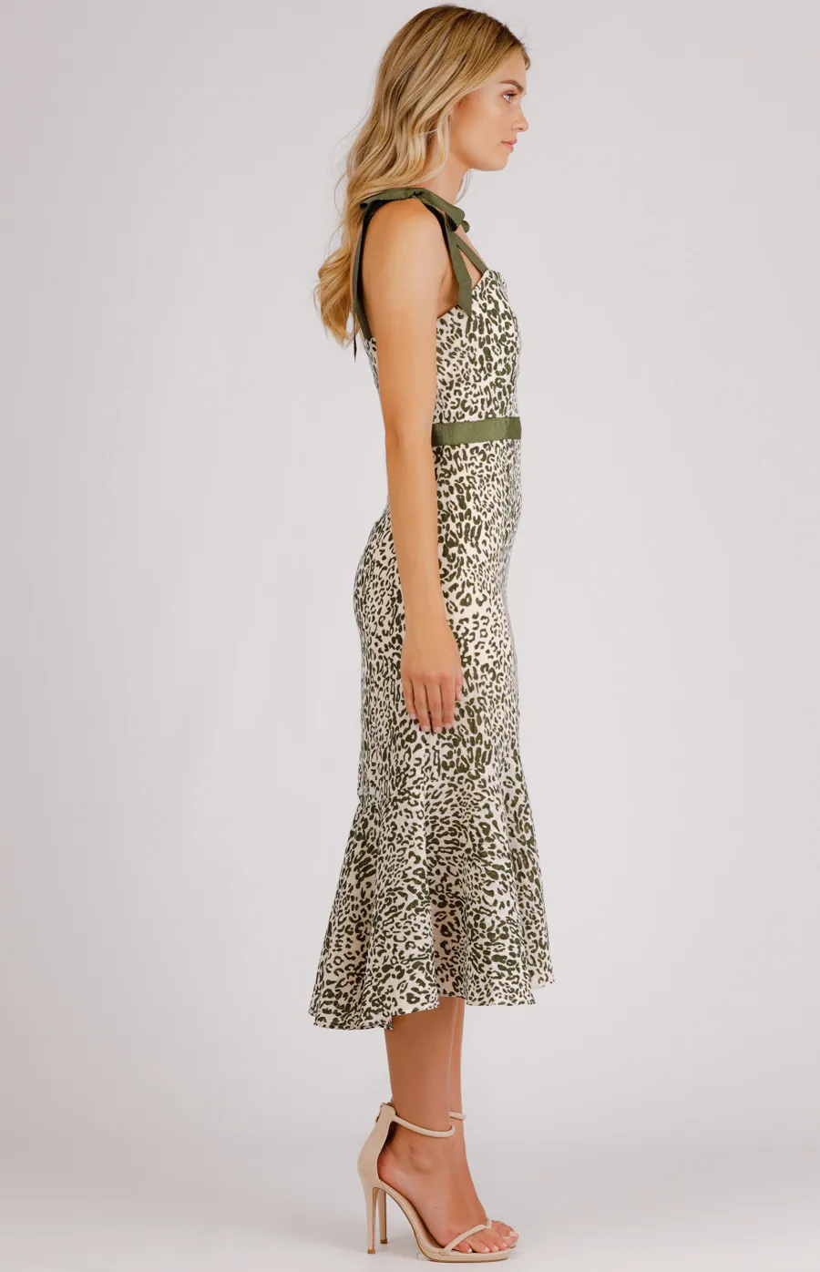 Leopard Printed Love Heart Neckline Midi Dress (SDR732B)