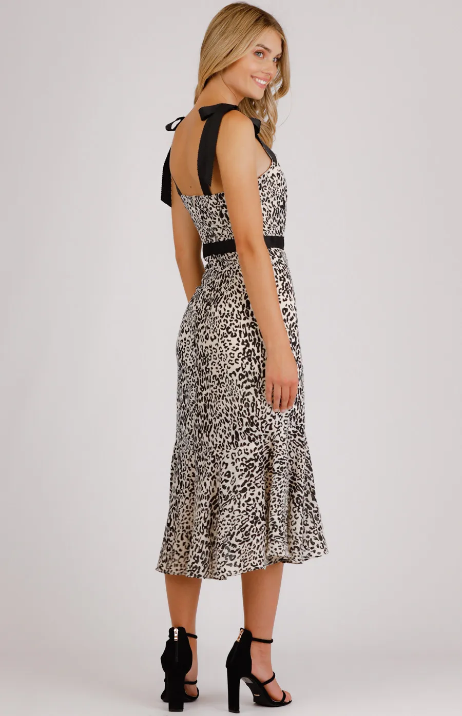 Leopard Printed Love Heart Neckline Midi Dress (SDR732B)