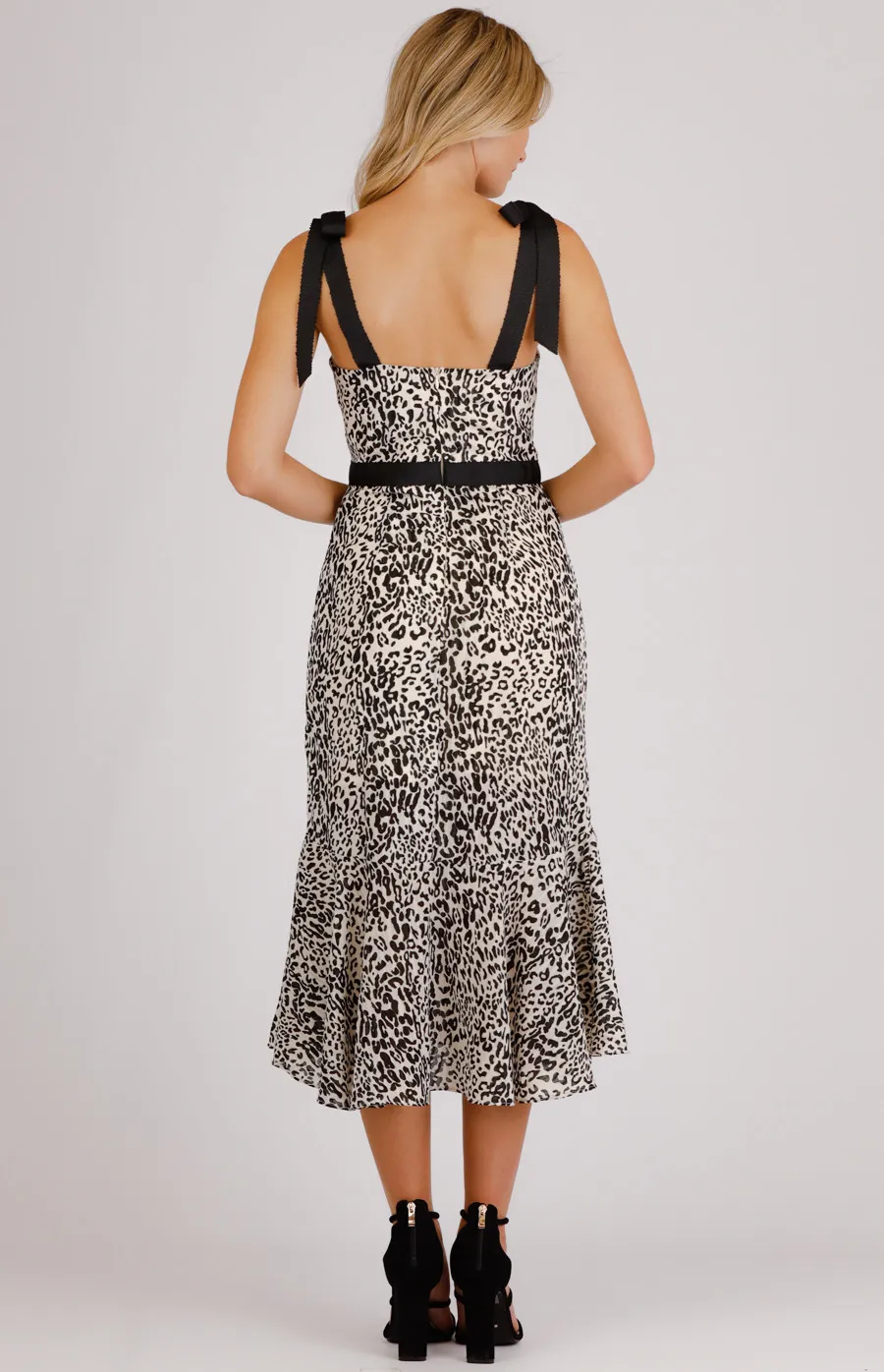 Leopard Printed Love Heart Neckline Midi Dress (SDR732B)