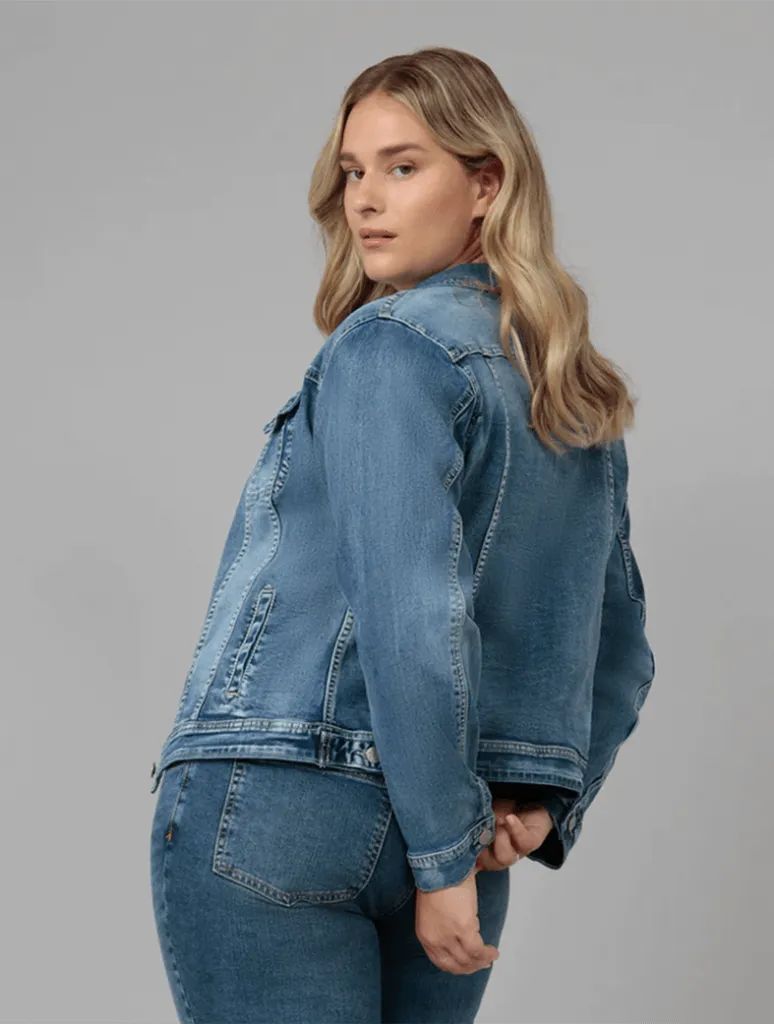 Lola Jeans Gabriella Classic Denim Jacket in Light Blue Distressed