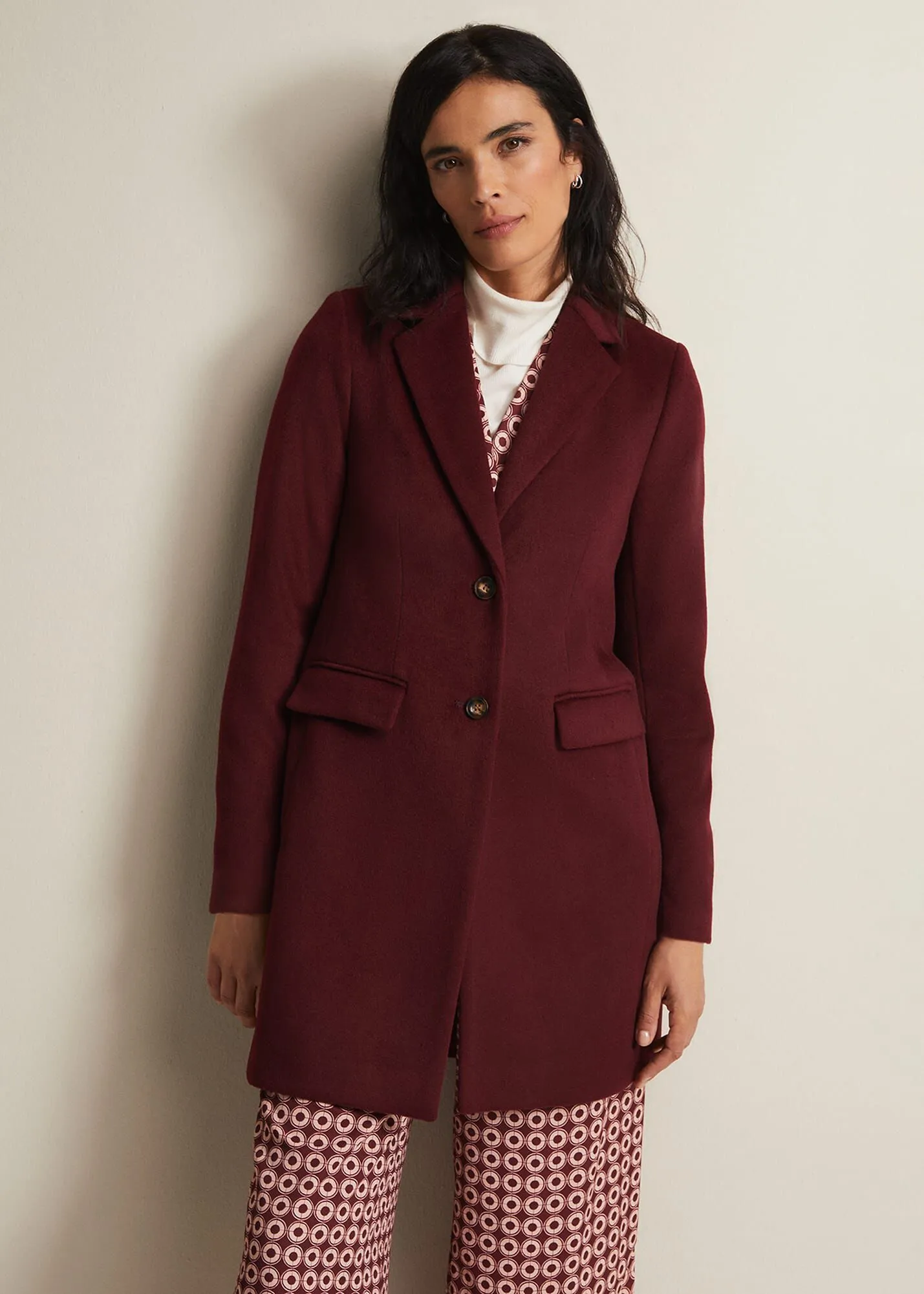 Lydia Dark Red Wool Smart Coat