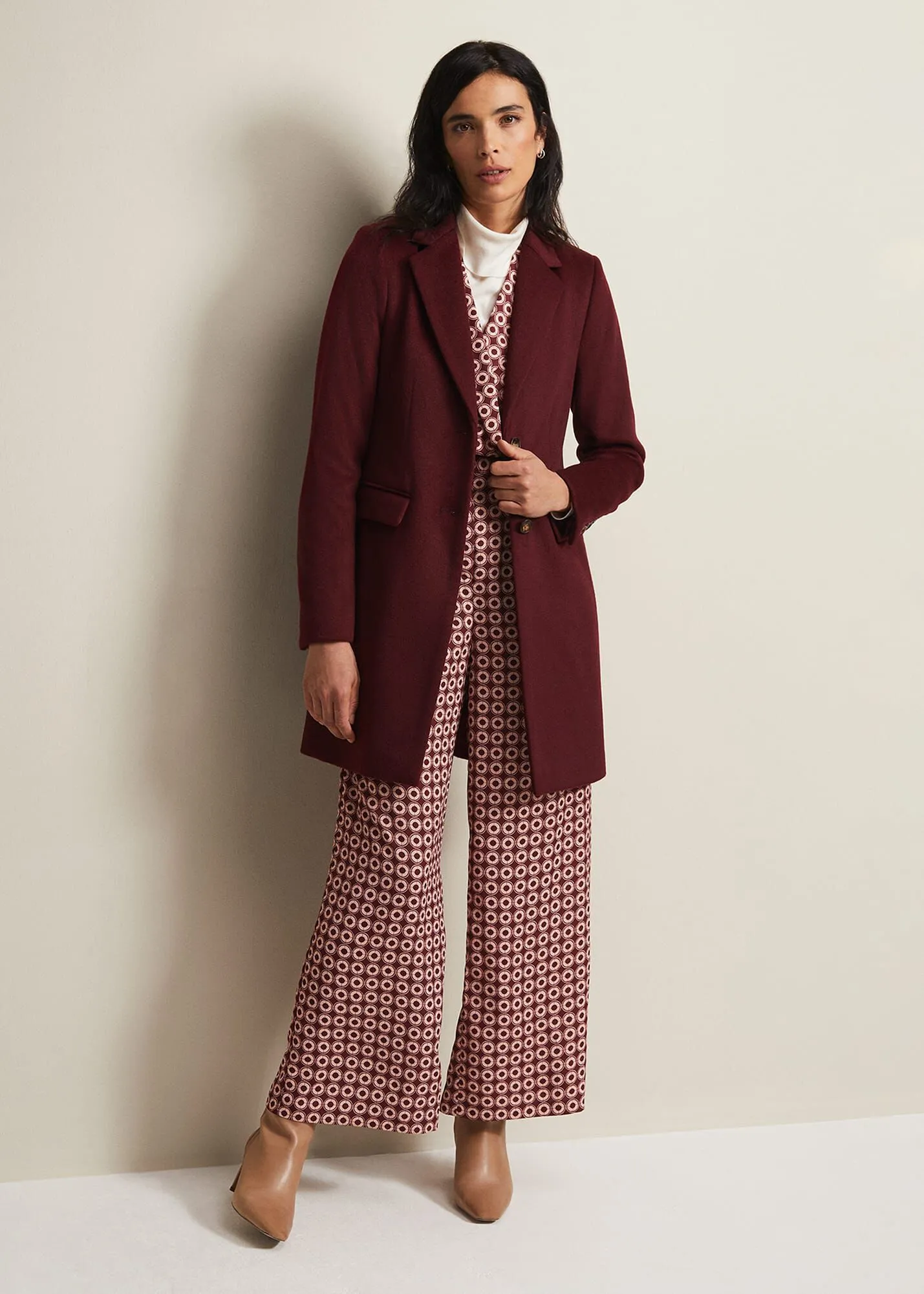 Lydia Dark Red Wool Smart Coat