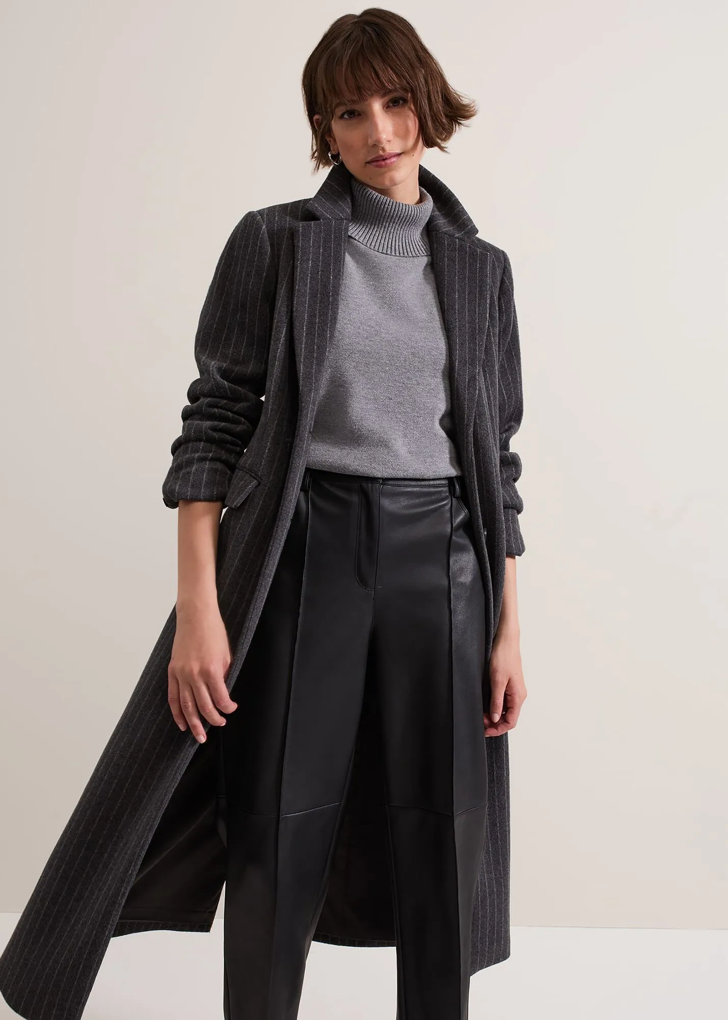 Lydia Long Wool Pinstripe Coat