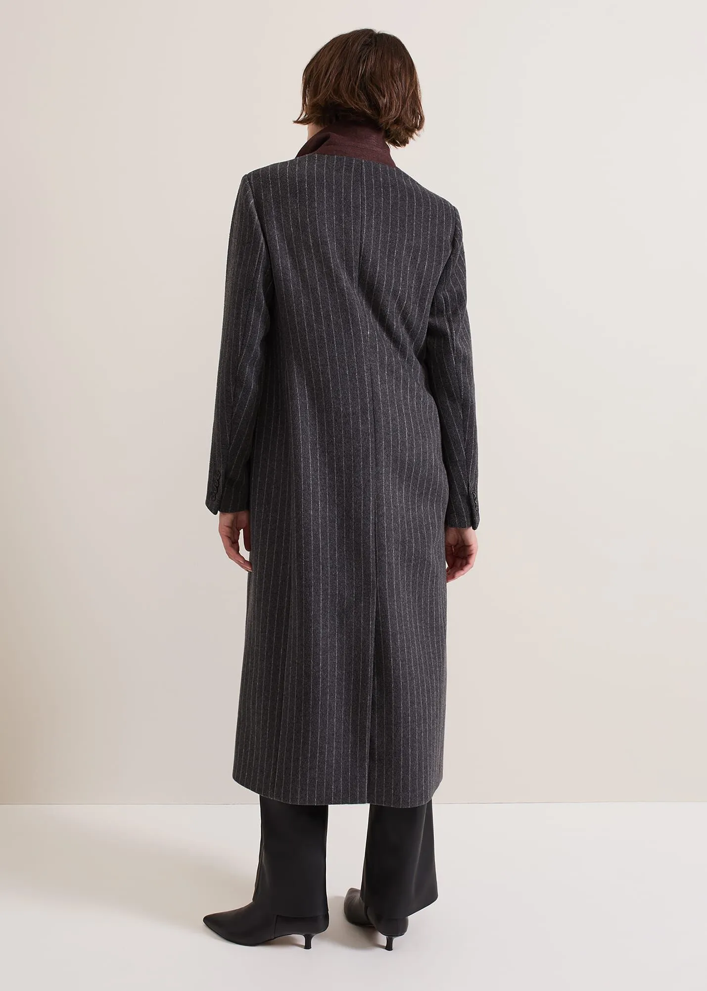 Lydia Long Wool Pinstripe Coat