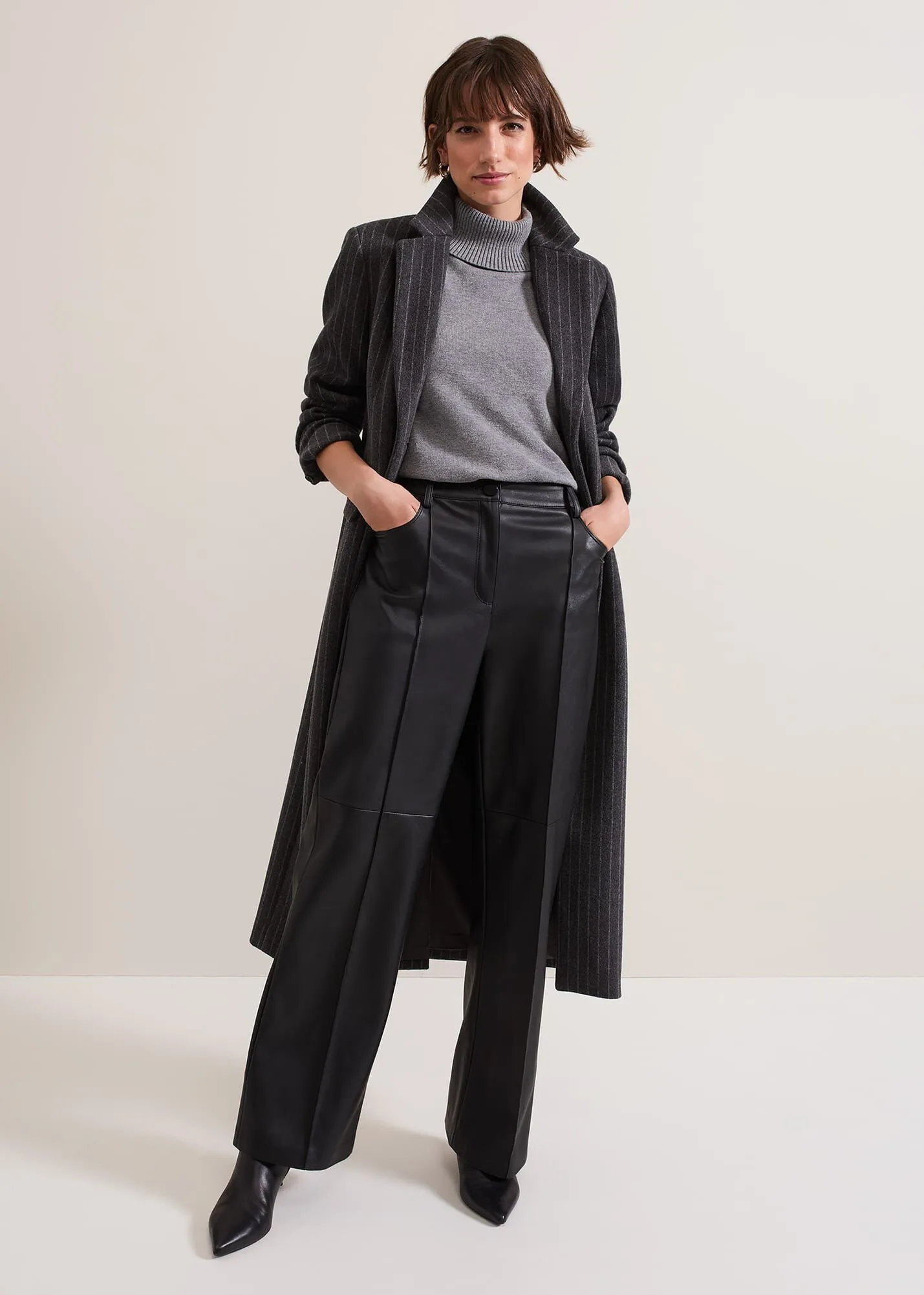 Lydia Long Wool Pinstripe Coat