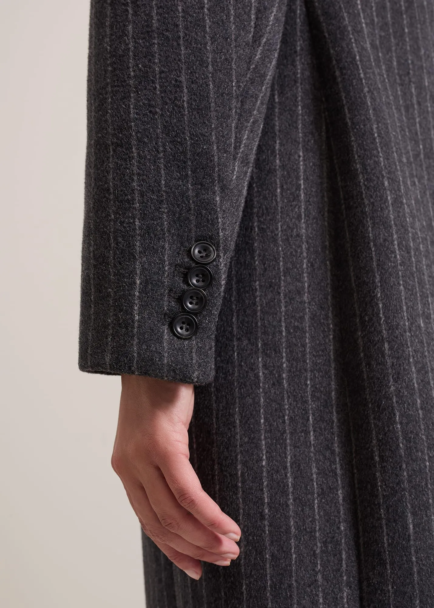 Lydia Long Wool Pinstripe Coat