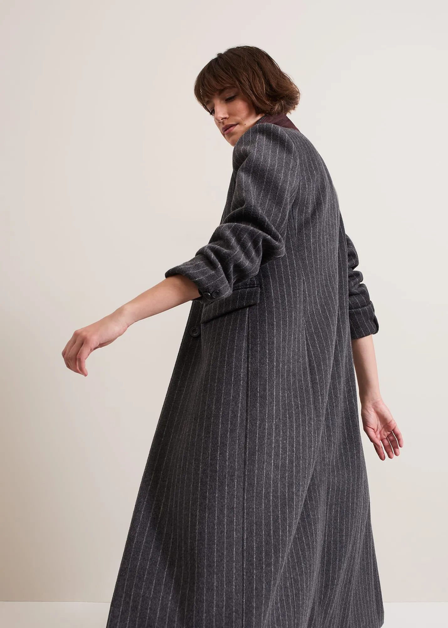 Lydia Long Wool Pinstripe Coat