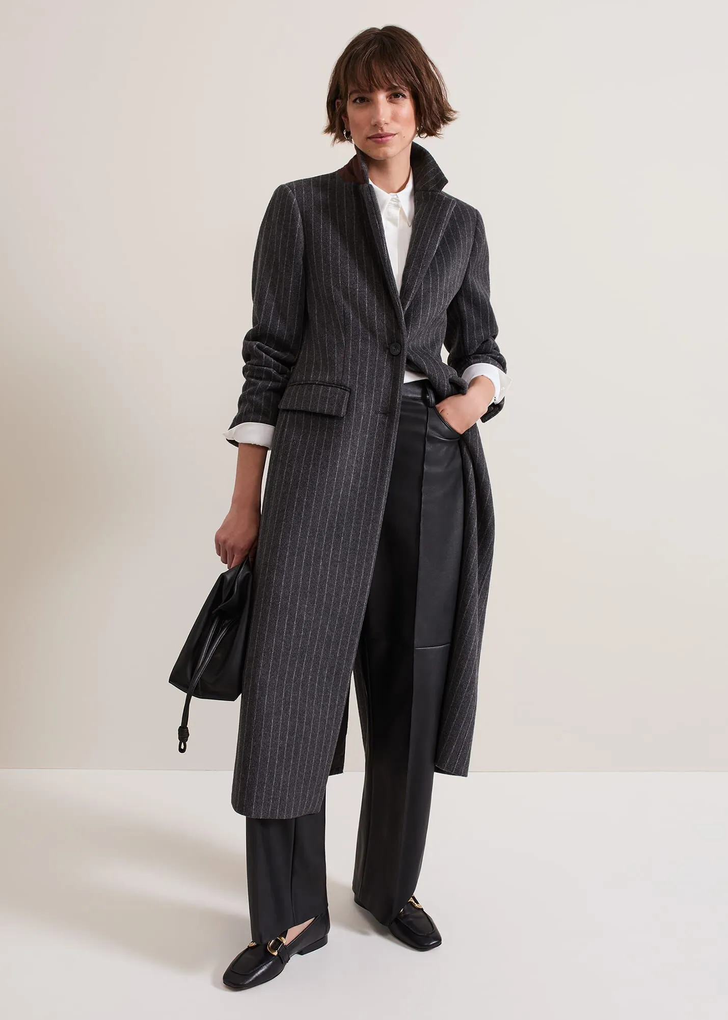 Lydia Long Wool Pinstripe Coat