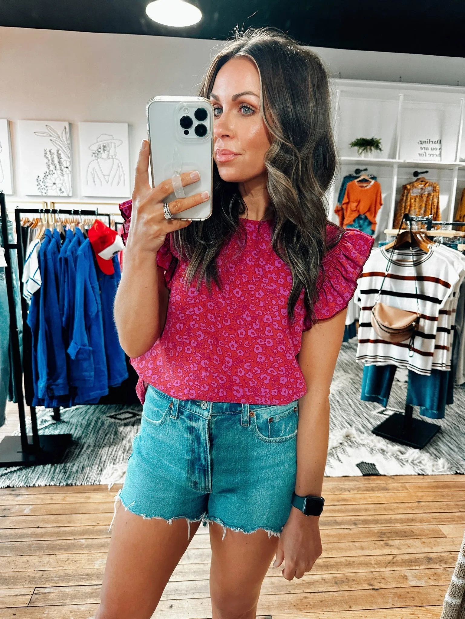 Magenta Frill Short Sleeve Top