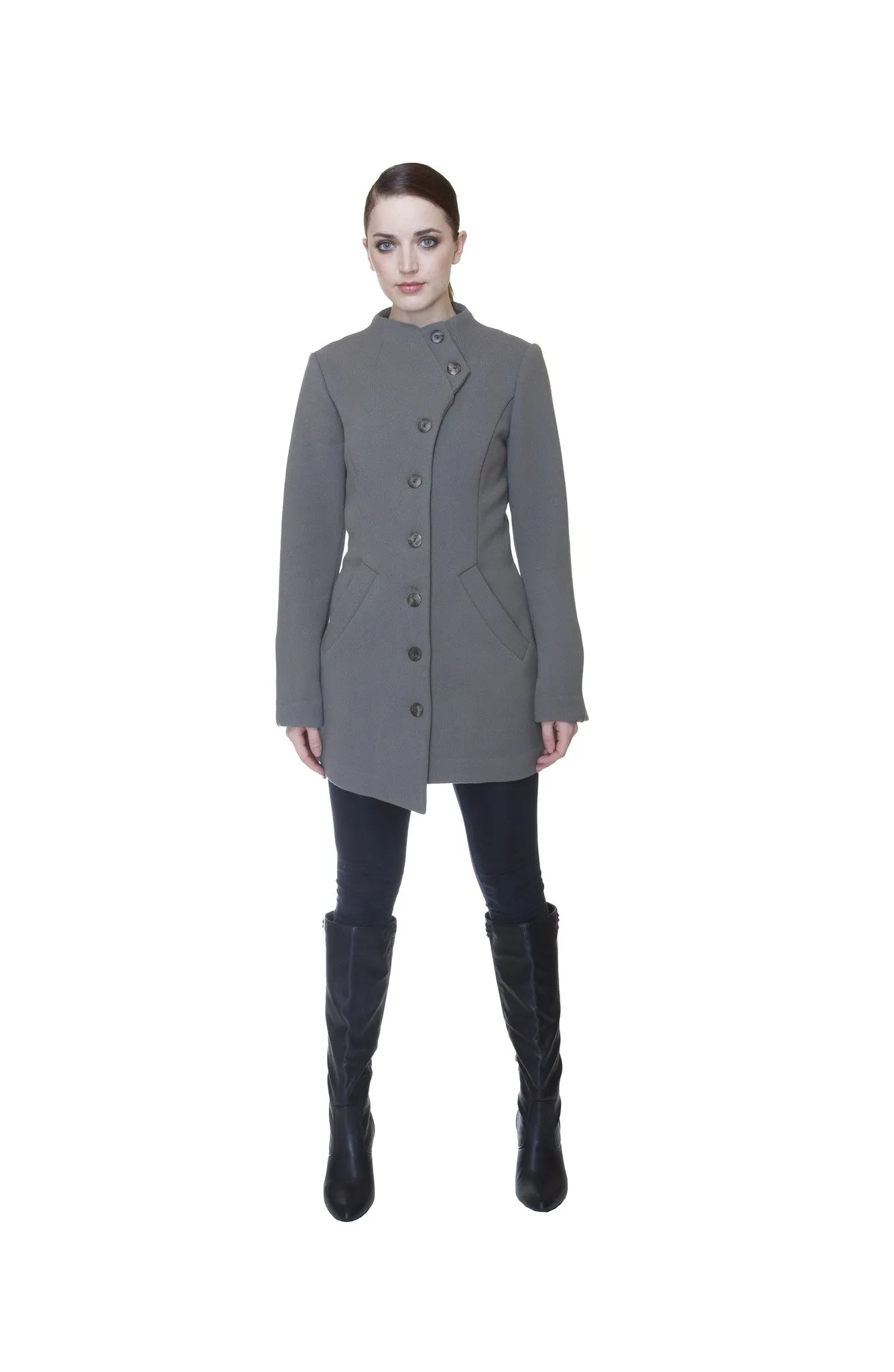 Military Style Button Front Coat in Putty - Shop Now