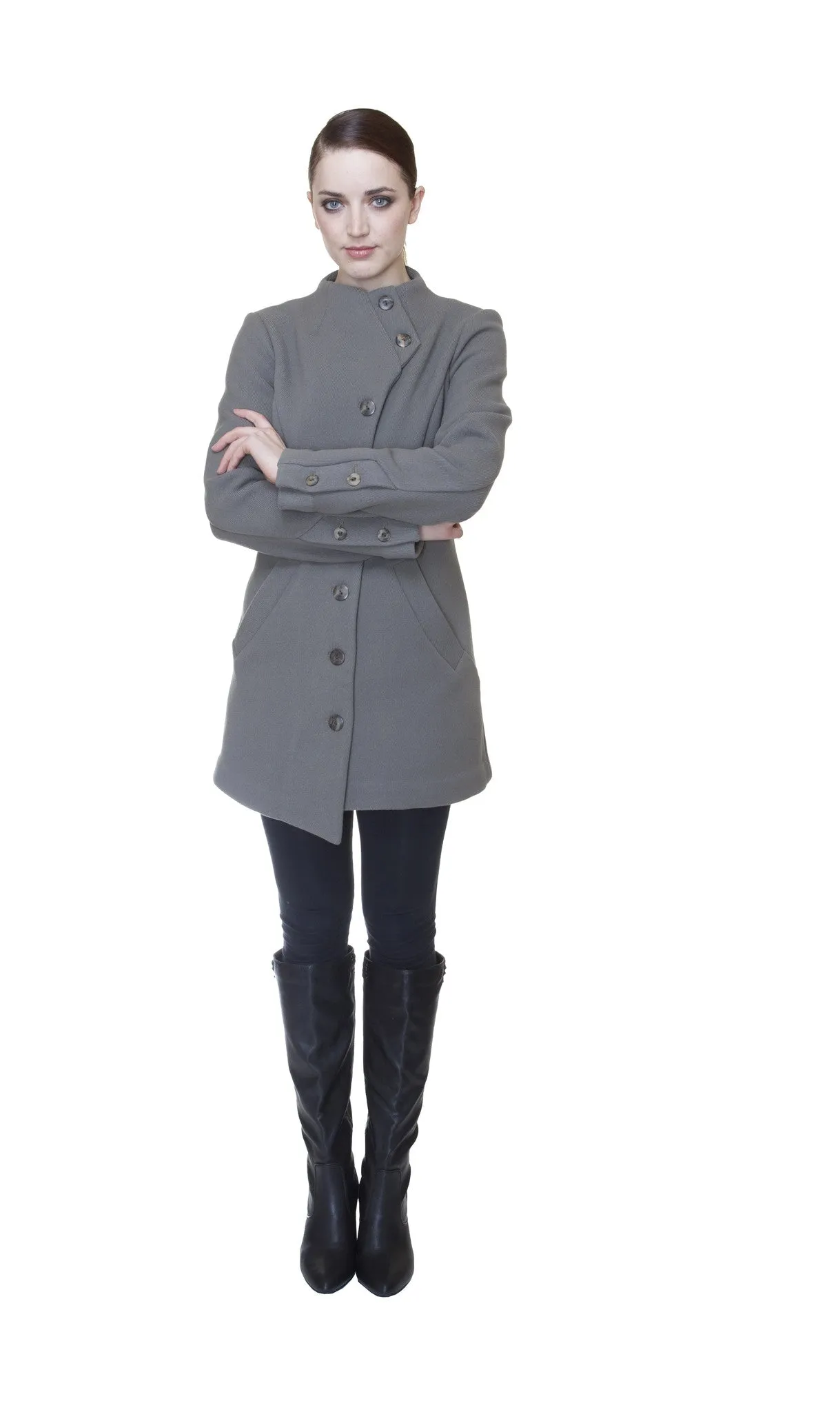 Military Style Button Front Coat in Putty - Shop Now