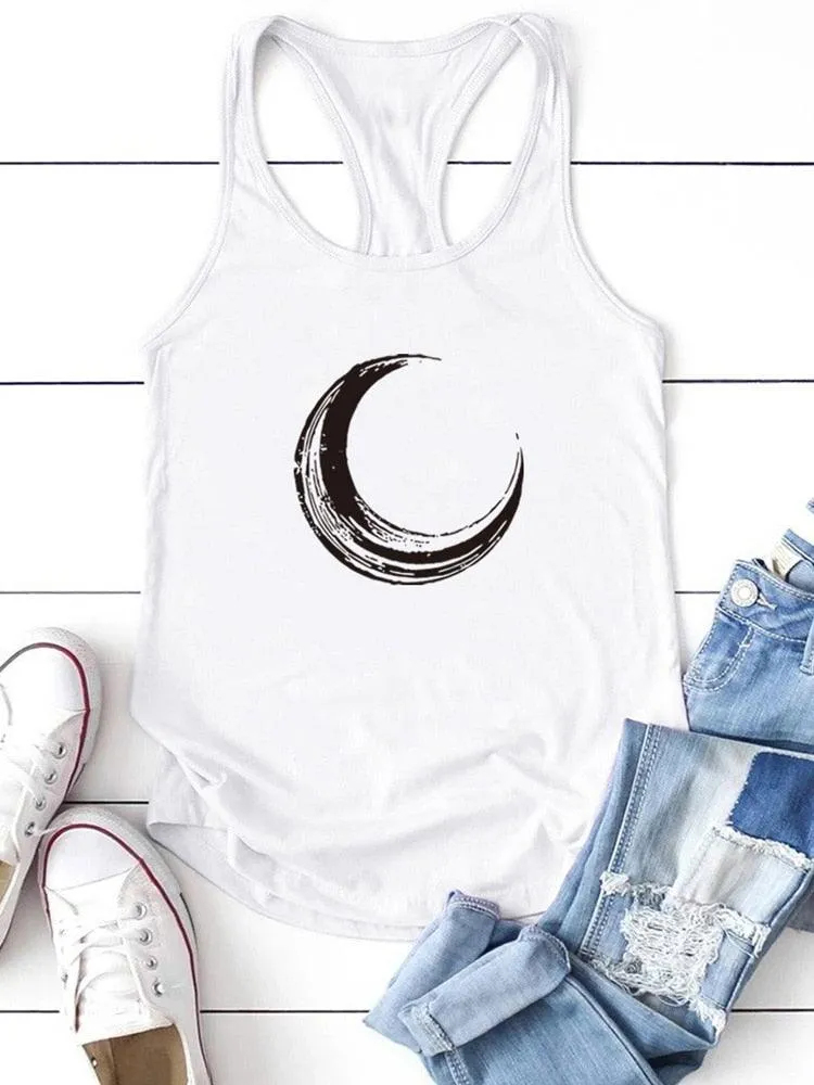 Moon Printed Tank Top Women Sleeveless Harajuku New Summer Holiday Loose Tee Shirt Femme O Neck Vest 90s Top Women 2022 Mujer