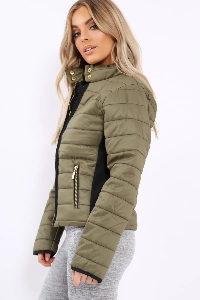 Olive Padded Coat with Side Panel Detail  - Tallula