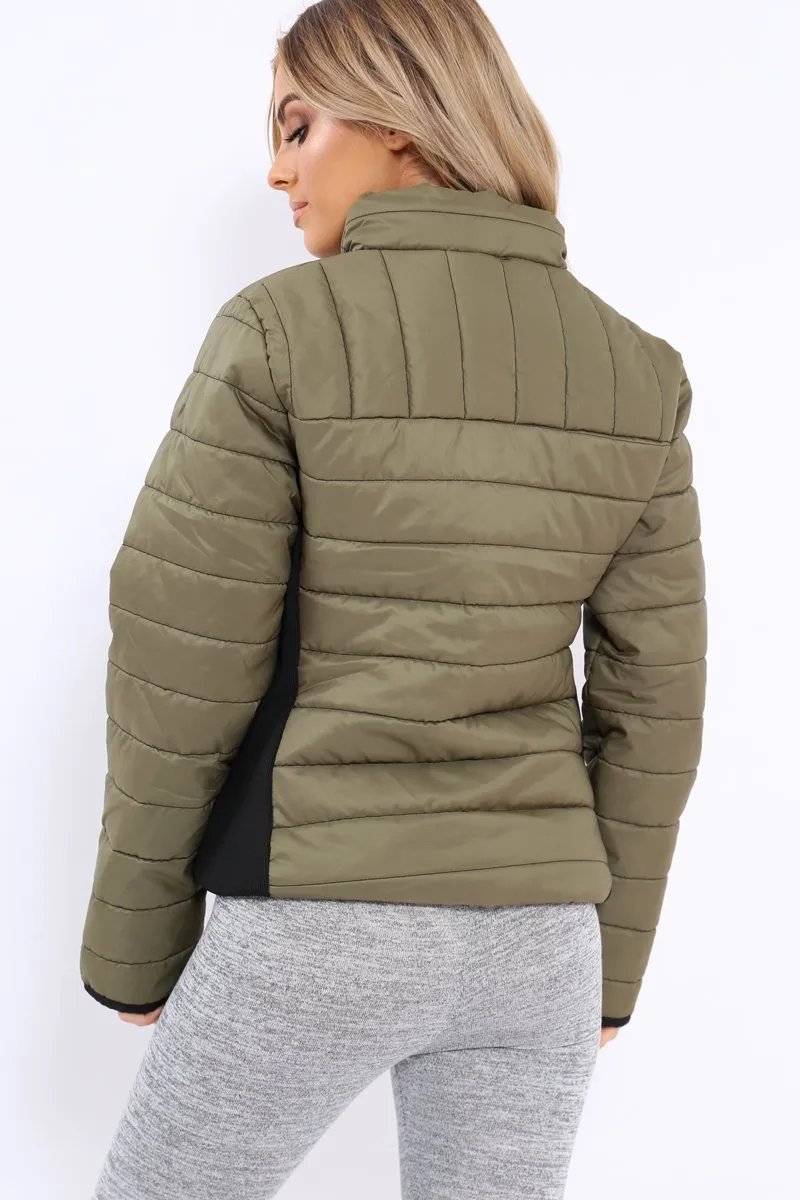 Olive Padded Coat with Side Panel Detail  - Tallula