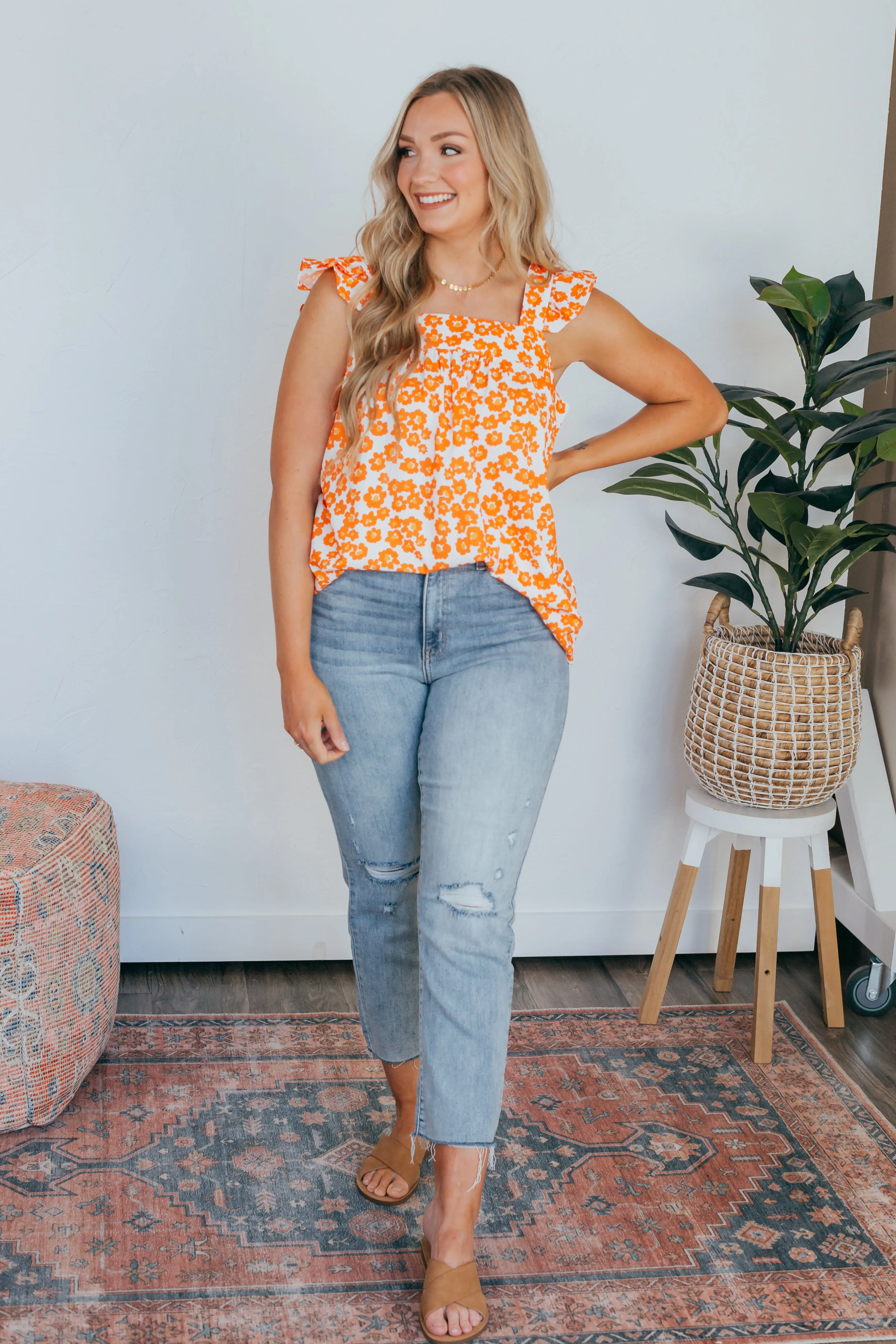 Orange Blossom Floral Print Tank