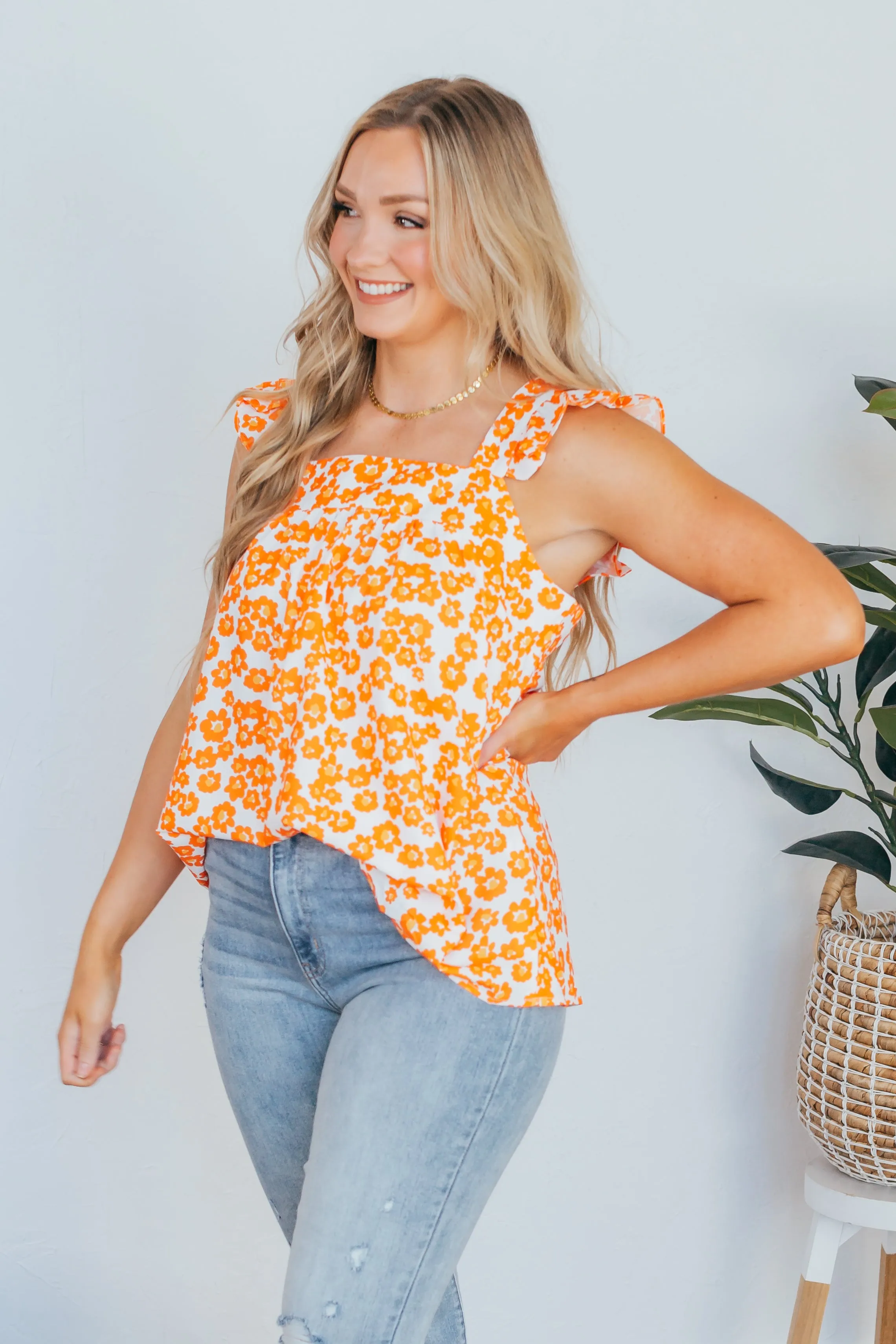 Orange Blossom Floral Print Tank