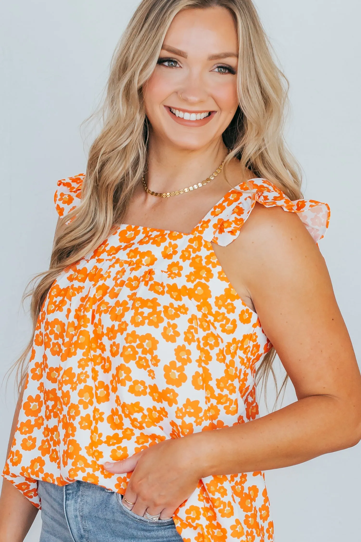 Orange Blossom Floral Print Tank