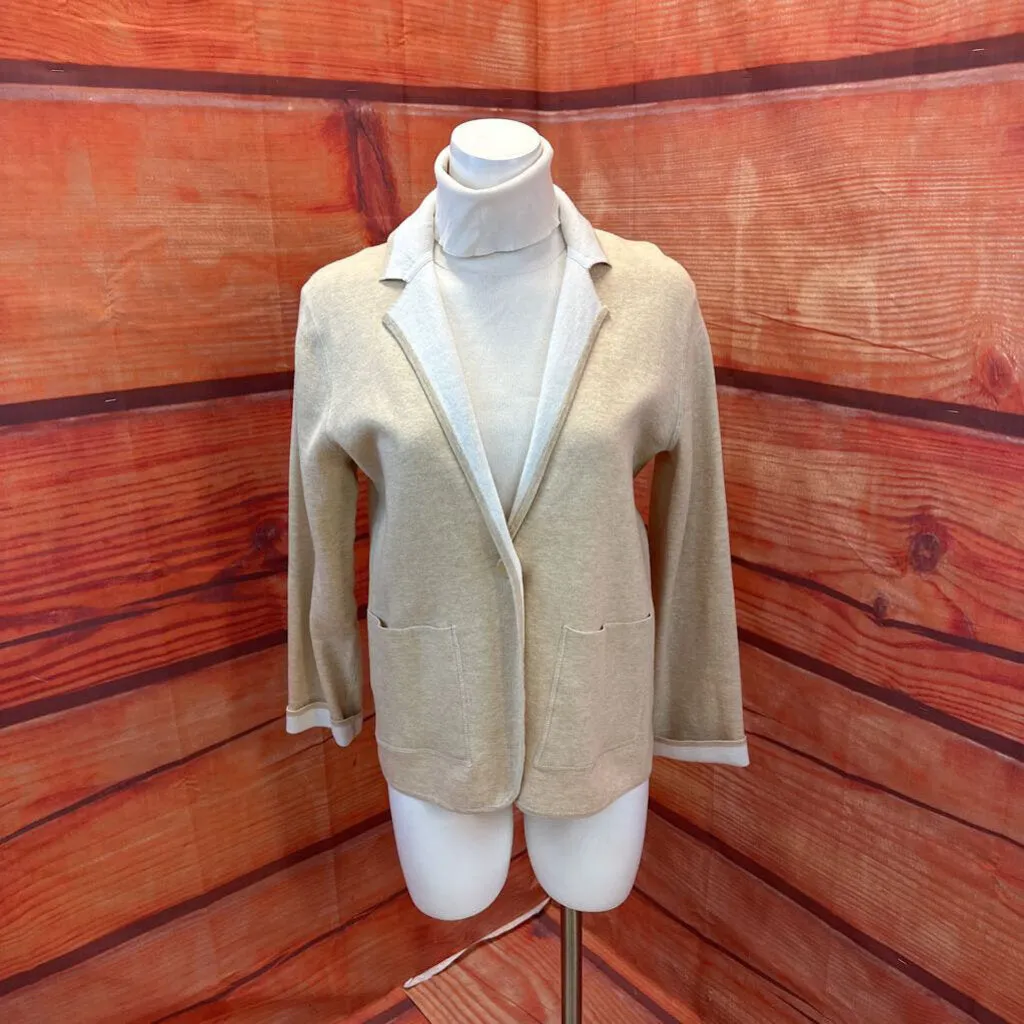 OST BEIGE WHITE KNIT REVERSIBLE JACKET WITH POCKETS SIZE MEDIUM TCC