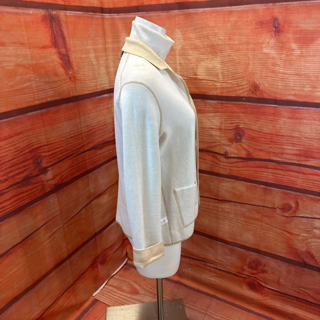 OST BEIGE WHITE KNIT REVERSIBLE JACKET WITH POCKETS SIZE MEDIUM TCC