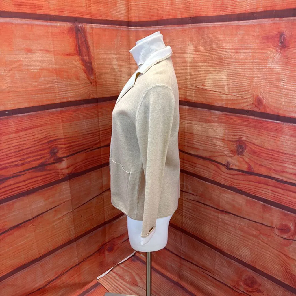 OST BEIGE WHITE KNIT REVERSIBLE JACKET WITH POCKETS SIZE MEDIUM TCC