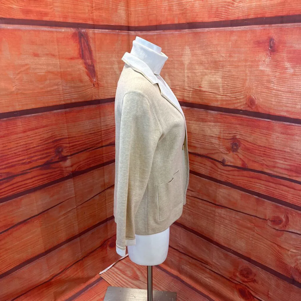 OST BEIGE WHITE KNIT REVERSIBLE JACKET WITH POCKETS SIZE MEDIUM TCC