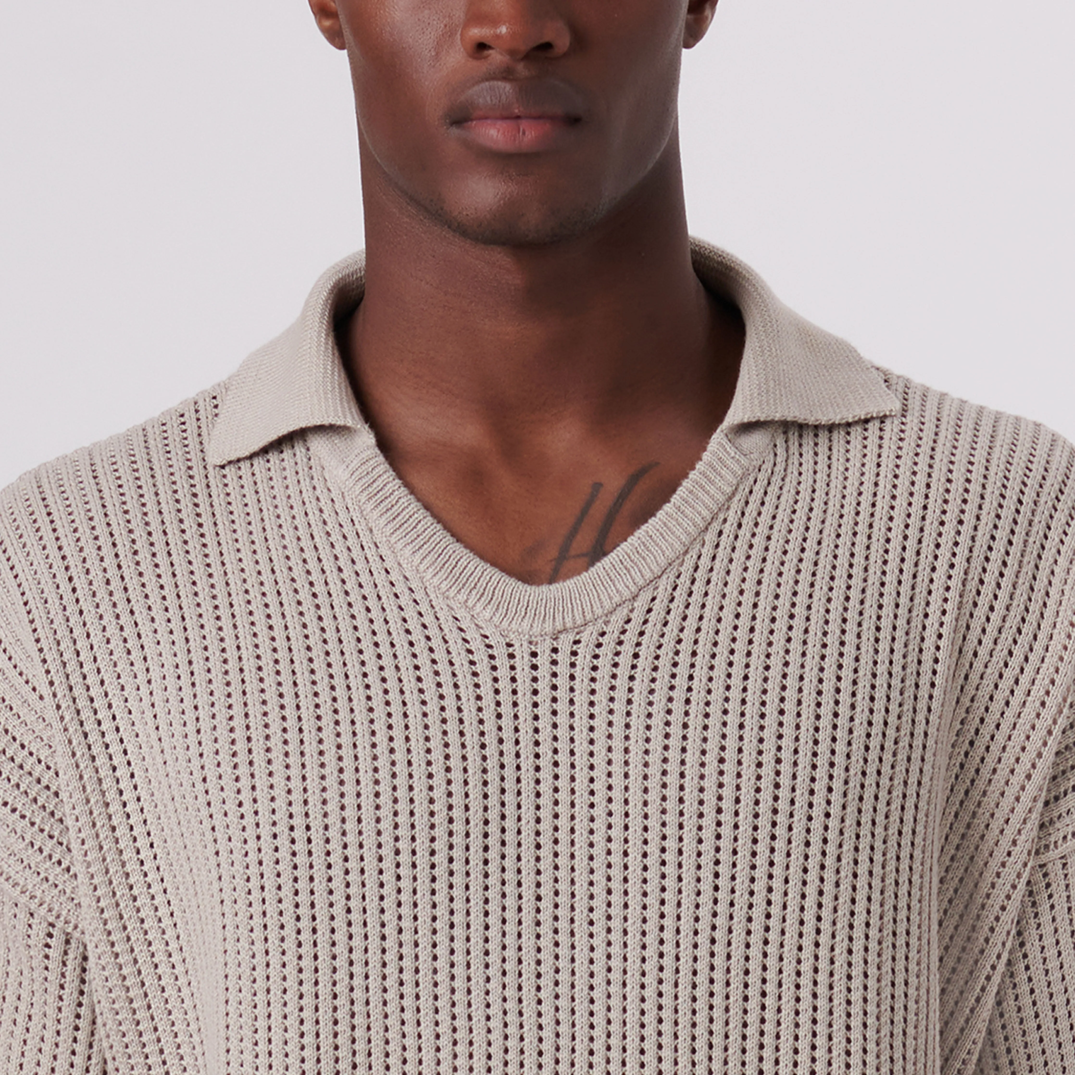 Patterned V-Neck Polo Sweater