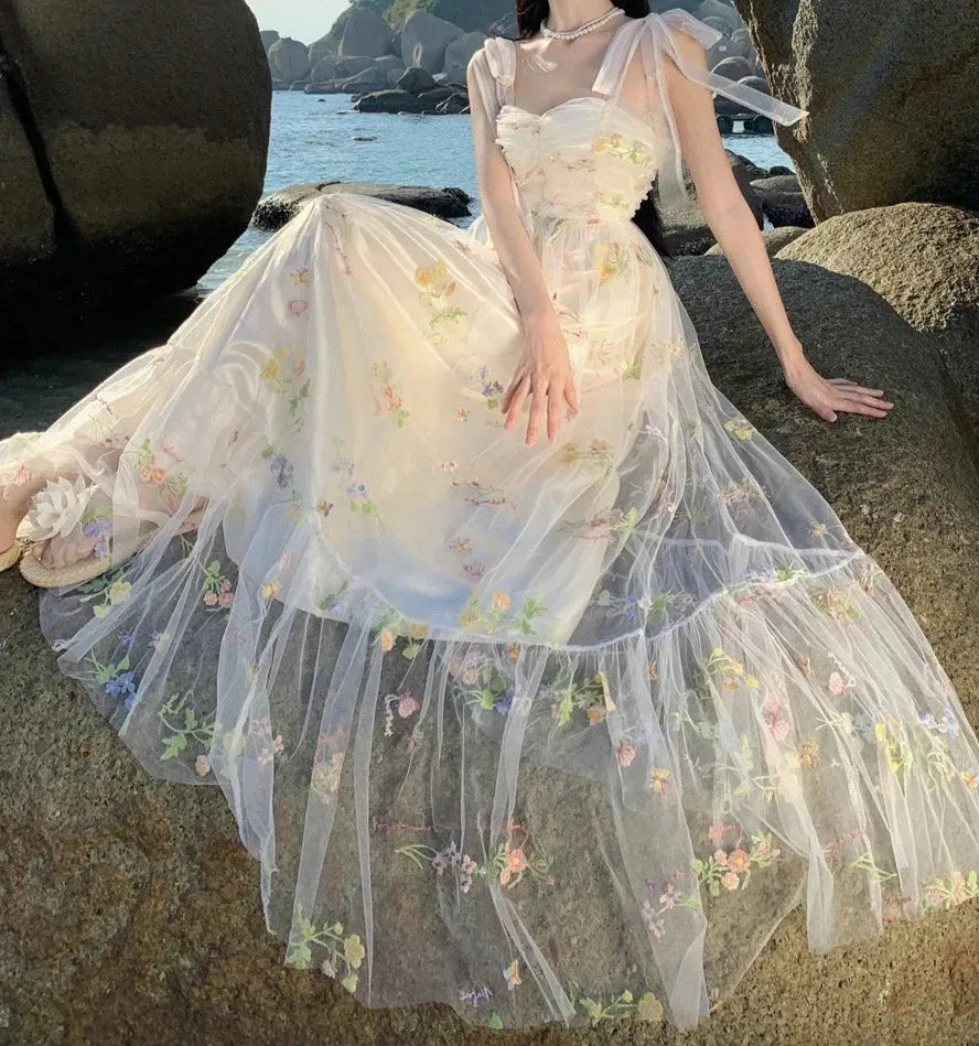 Petal Sea Maxi Fairy Dress - Embroidered Mesh Tulle