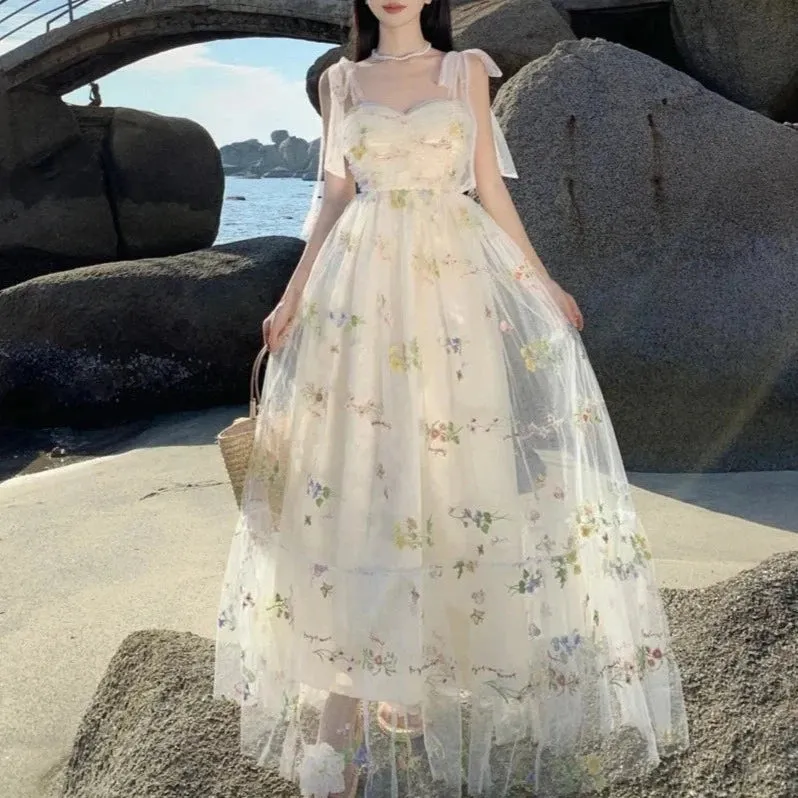 Petal Sea Maxi Fairy Dress - Embroidered Mesh Tulle