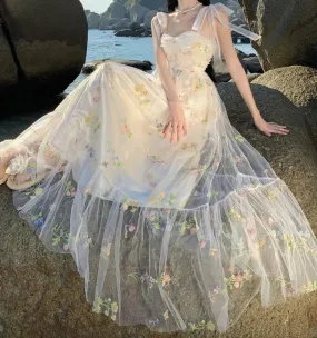 Petal Sea Maxi Fairy Dress - Embroidered Mesh Tulle