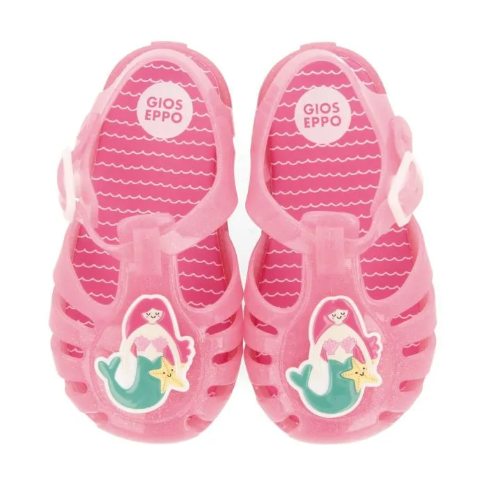 PINK CRAB SHOES WITH GLITTER AND MERMAID PATCH FOR BABY NEWBERG