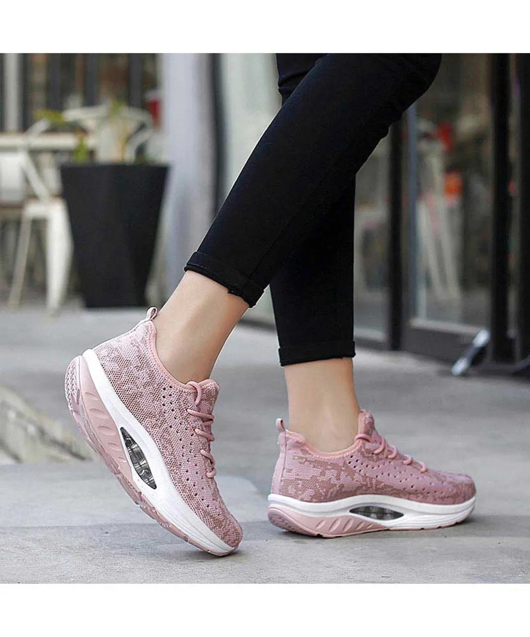 Pink texture pattern rocker bottom shoe sneaker 2109