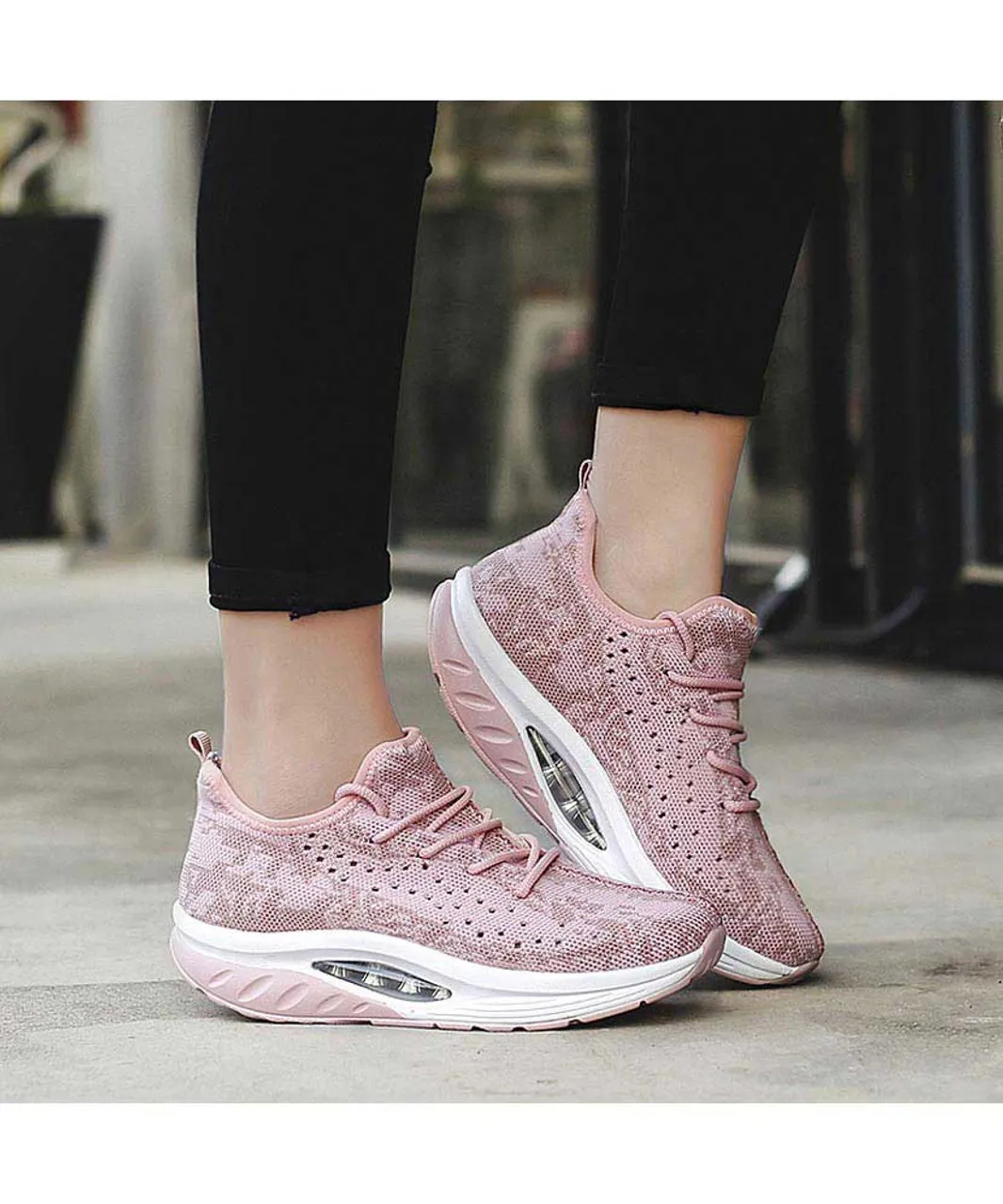 Pink texture pattern rocker bottom shoe sneaker 2109