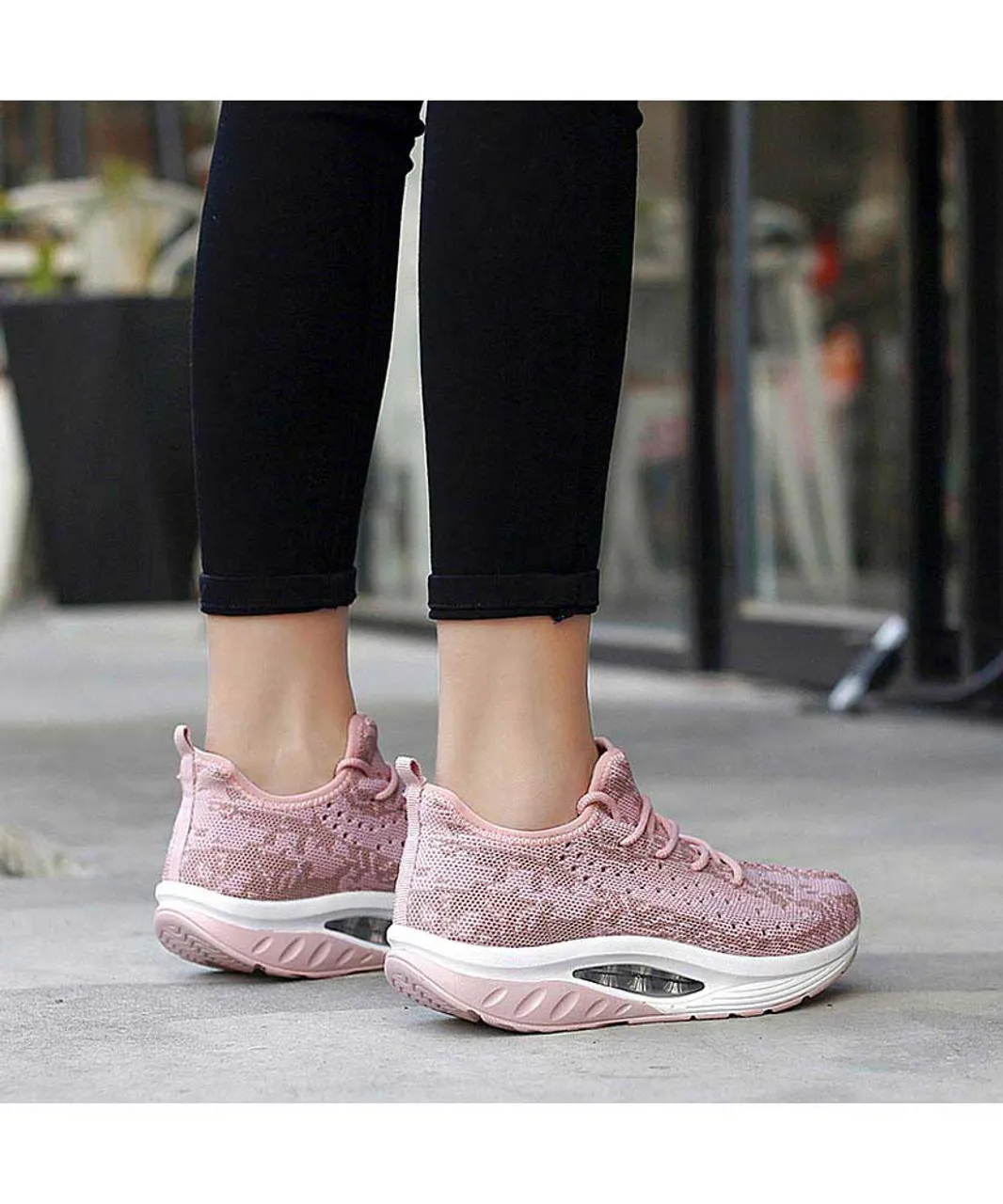 Pink texture pattern rocker bottom shoe sneaker 2109