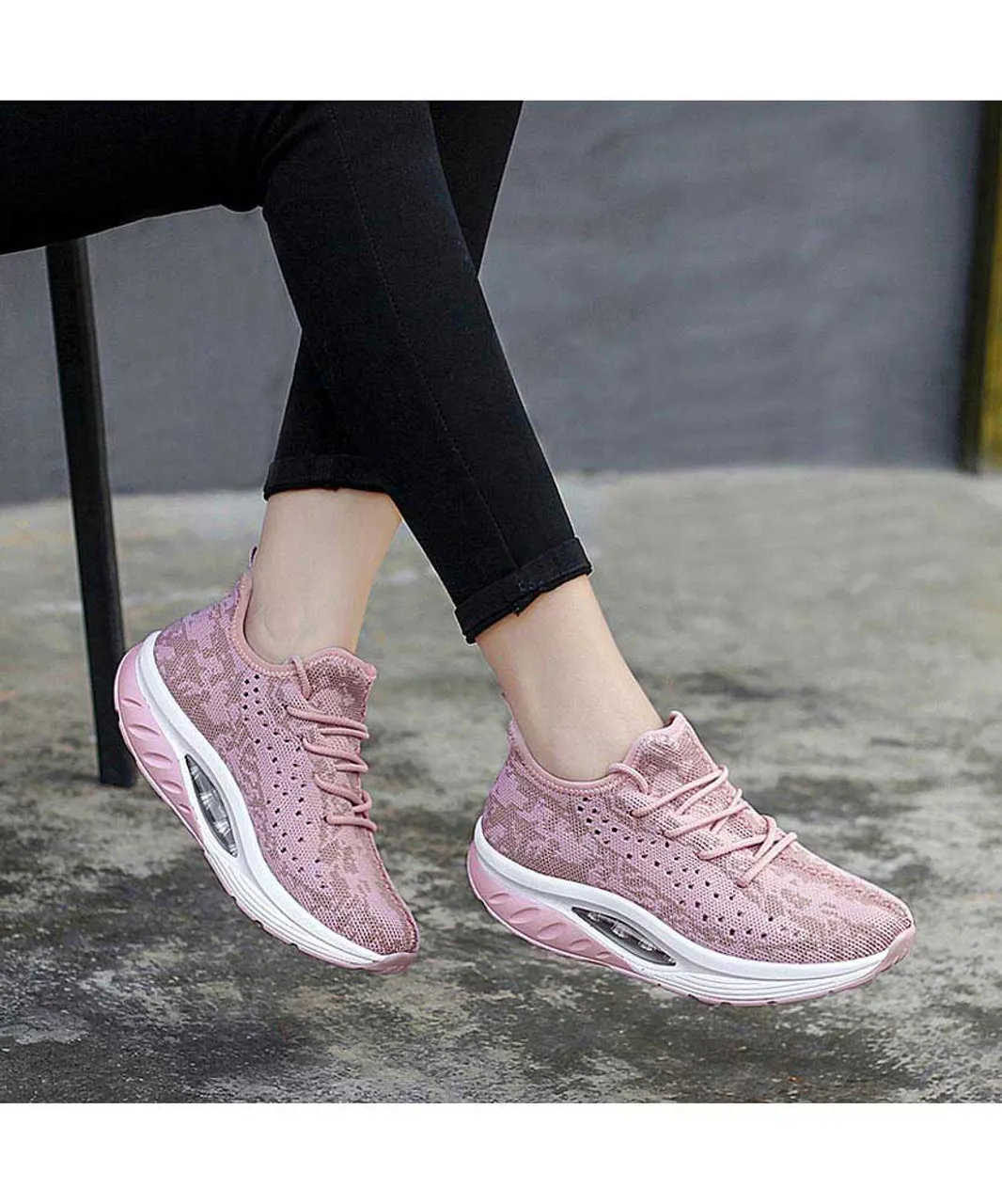 Pink texture pattern rocker bottom shoe sneaker 2109