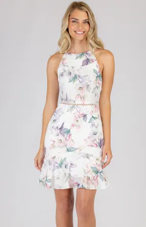 Printed Halter Neckline Dress with Trim Detail (SDR381-2A)