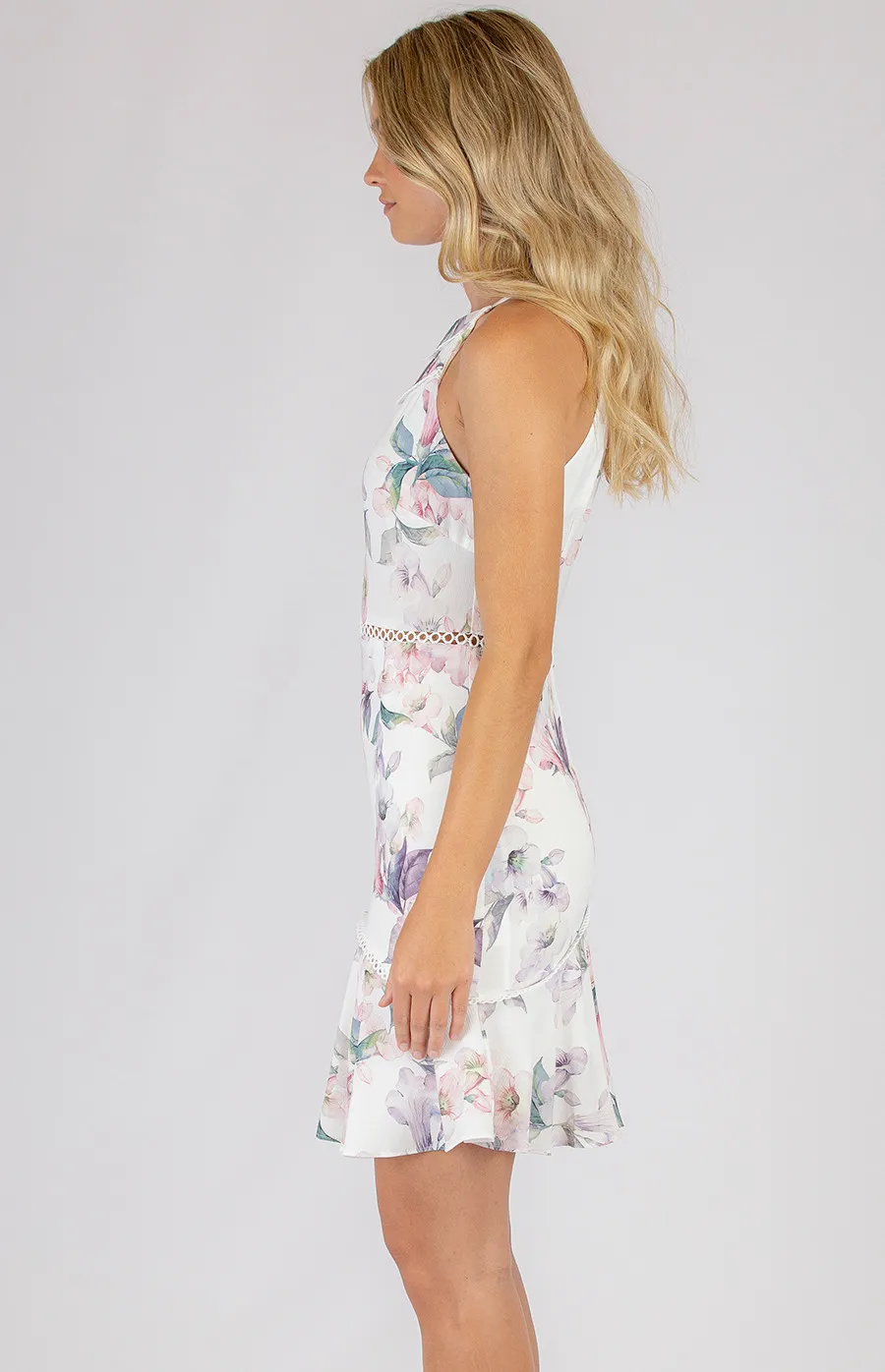 Printed Halter Neckline Dress with Trim Detail (SDR381-2A)