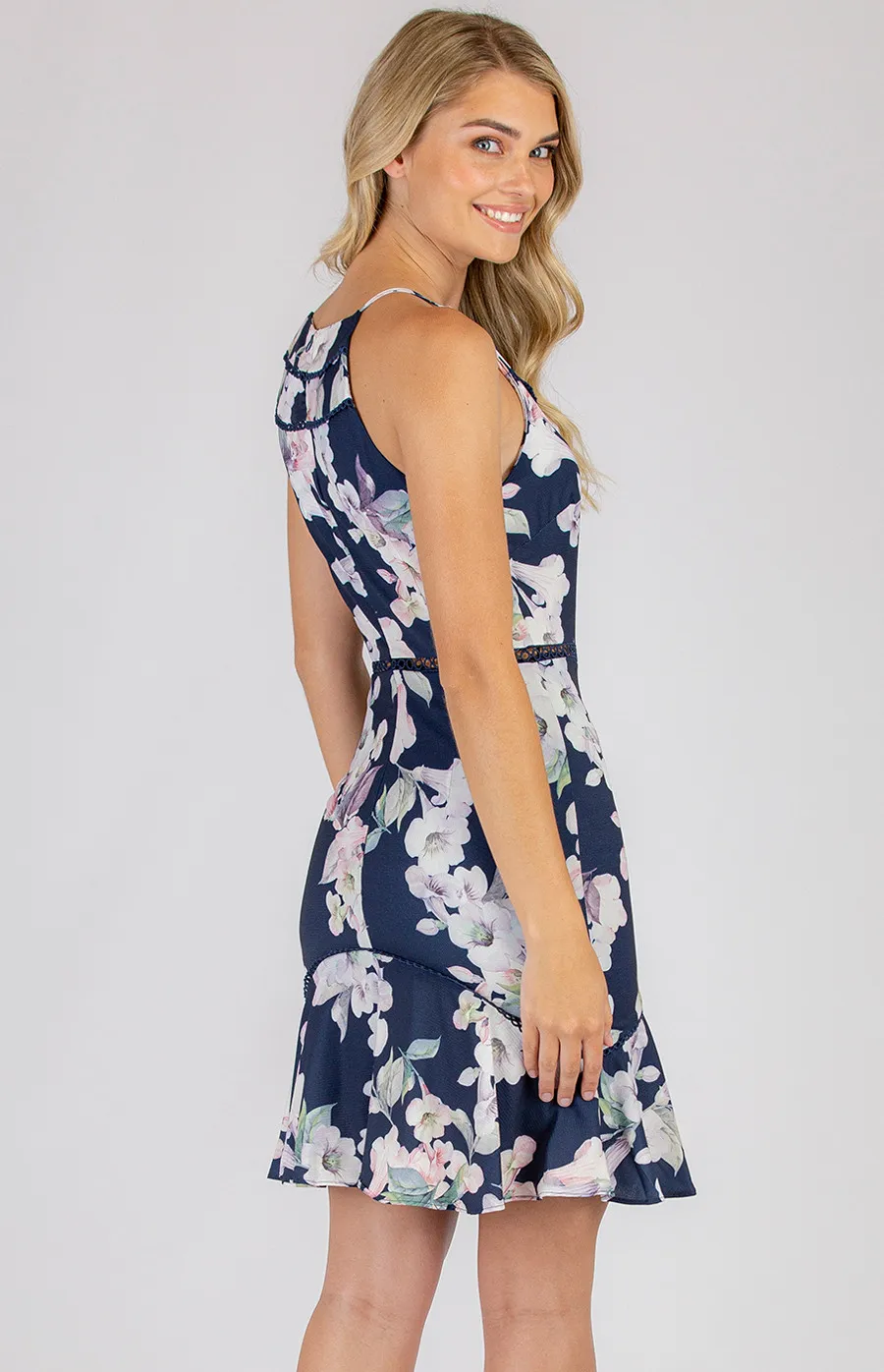 Printed Halter Neckline Dress with Trim Detail (SDR381-2A)