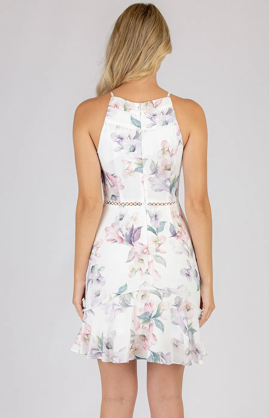 Printed Halter Neckline Dress with Trim Detail (SDR381-2A)